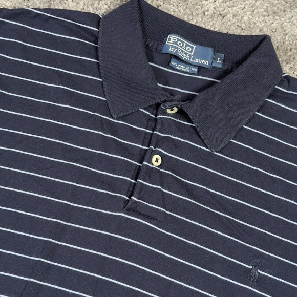 Polo Ralph Lauren Other - POLO RALPH LAUREN SHIRT Men's Large Navy Blue Striped Golf Short Sleeve Polo